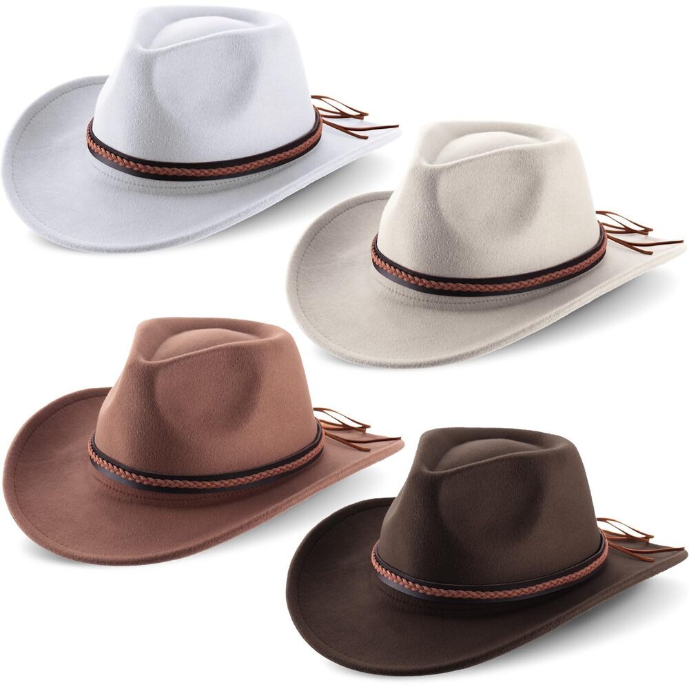 1333 4 Pcs Felt Western Cowboy Hats Wide Brim Cowgirl Hats Panama Hat